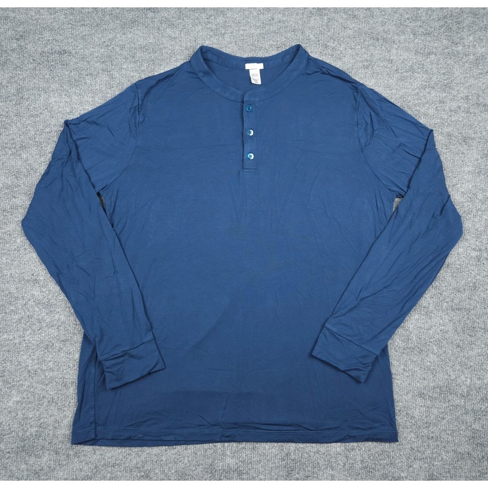 Eberjey Shirt Top Men's Large Blue Henley Pajama Modal Blend Long Sleeve